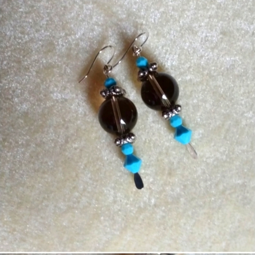 Hand Crafted Smokey Quartz & Swarovski Crystal Earrings